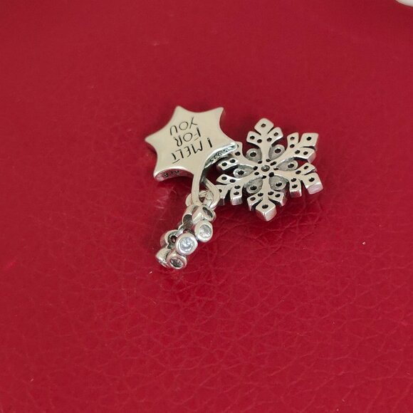 Opalescent Snowflake Double Dangle Charm Sterling Silver - Picture 2 of 6